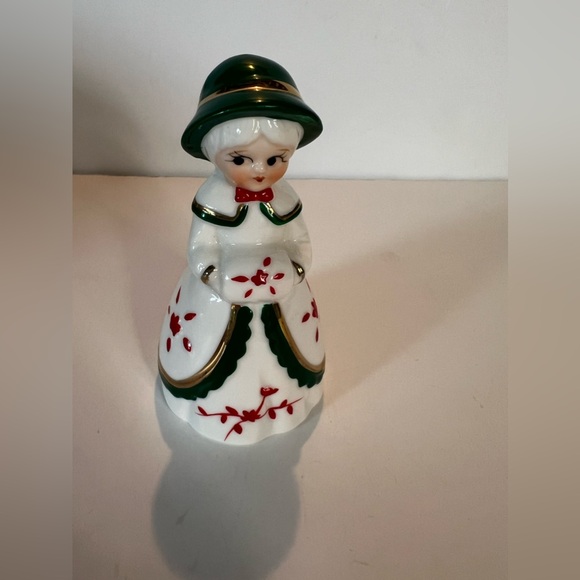 Vintage Christmas Decor porcelain Victorian Lady with Green hat Dinner Bell - Picture 9 of 9